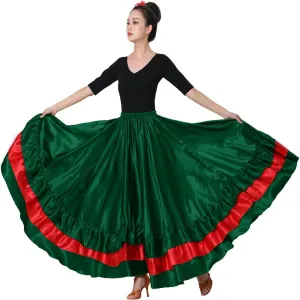 SANCAN Women's Long Mexican Folkloric Dance Skirt with Ruffles, Full Dancing Circle, Lightweight, Green Theme