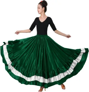 SANCAN Women's Long Mexican Folkloric Dance Skirt with Ruffles, Full Dancing Circle, Lightweight, Green Theme