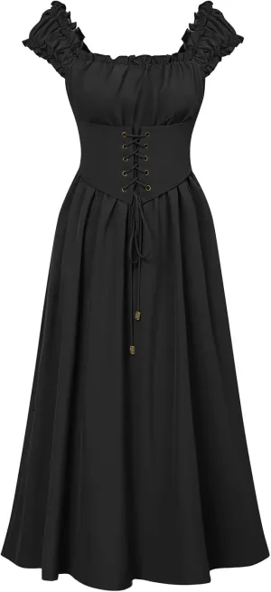 Scarlet Darkness Corset Dress for Women Renaissance Cottagecore Dress with Pockets Sleeveless Midi Summer Dresses