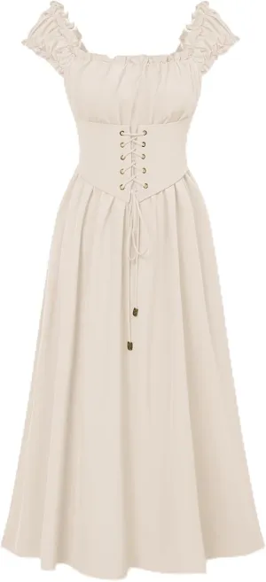 Scarlet Darkness Corset Dress for Women Renaissance Cottagecore Dress with Pockets Sleeveless Midi Summer Dresses