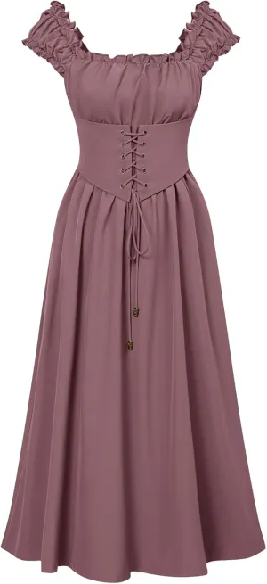Scarlet Darkness Corset Dress for Women Renaissance Cottagecore Dress with Pockets Sleeveless Midi Summer Dresses