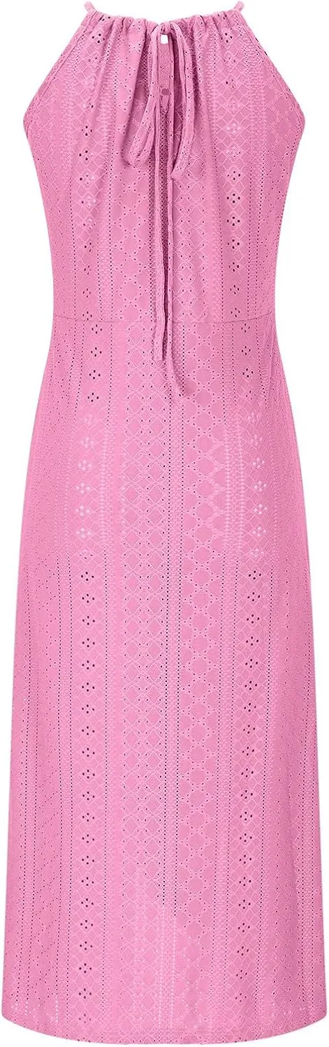 Sexy Prints Dress for Women Front Split Straps Sleeveless Midi Skirt Slimming Round Neck Pleated Dresses Cocktail