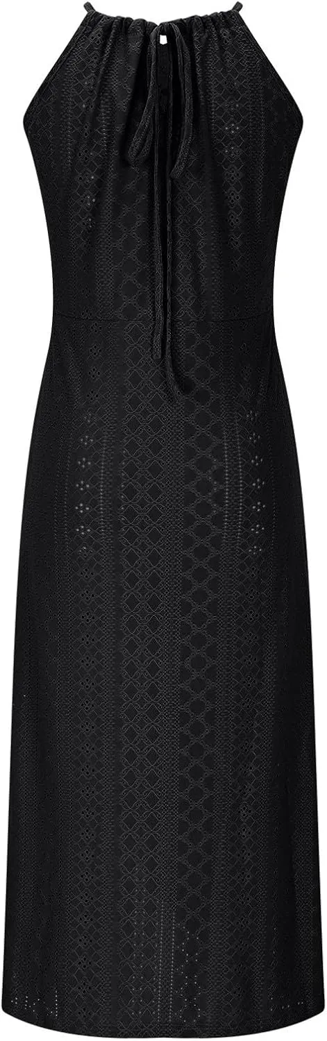 Sexy Prints Dress for Women Front Split Straps Sleeveless Midi Skirt Slimming Round Neck Pleated Dresses Cocktail