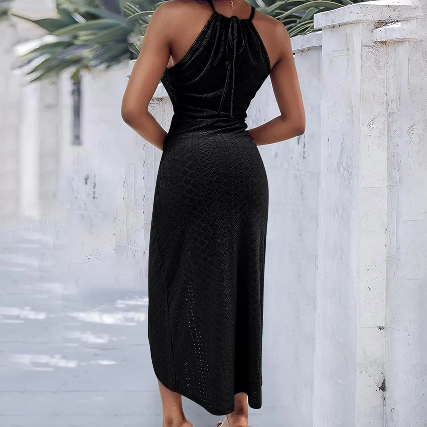 Sexy Prints Dress for Women Front Split Straps Sleeveless Midi Skirt Slimming Round Neck Pleated Dresses Cocktail