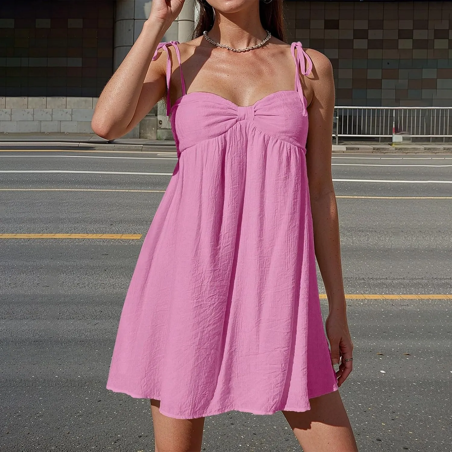 Sexy Summer Dresses for Women 2025 Trendy Backless Tie Shoulder Cami Dress Sweetheart Neckline Flowy Babydoll Dress