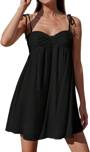 Sexy Summer Dresses for Women 2025 Trendy Backless Tie Shoulder Cami Dress Sweetheart Neckline Flowy Babydoll Dress
