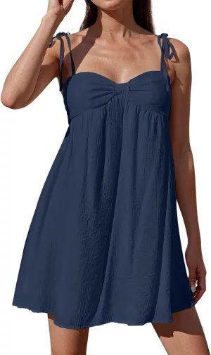 Sexy Summer Dresses for Women 2025 Trendy Backless Tie Shoulder Cami Dress Sweetheart Neckline Flowy Babydoll Dress