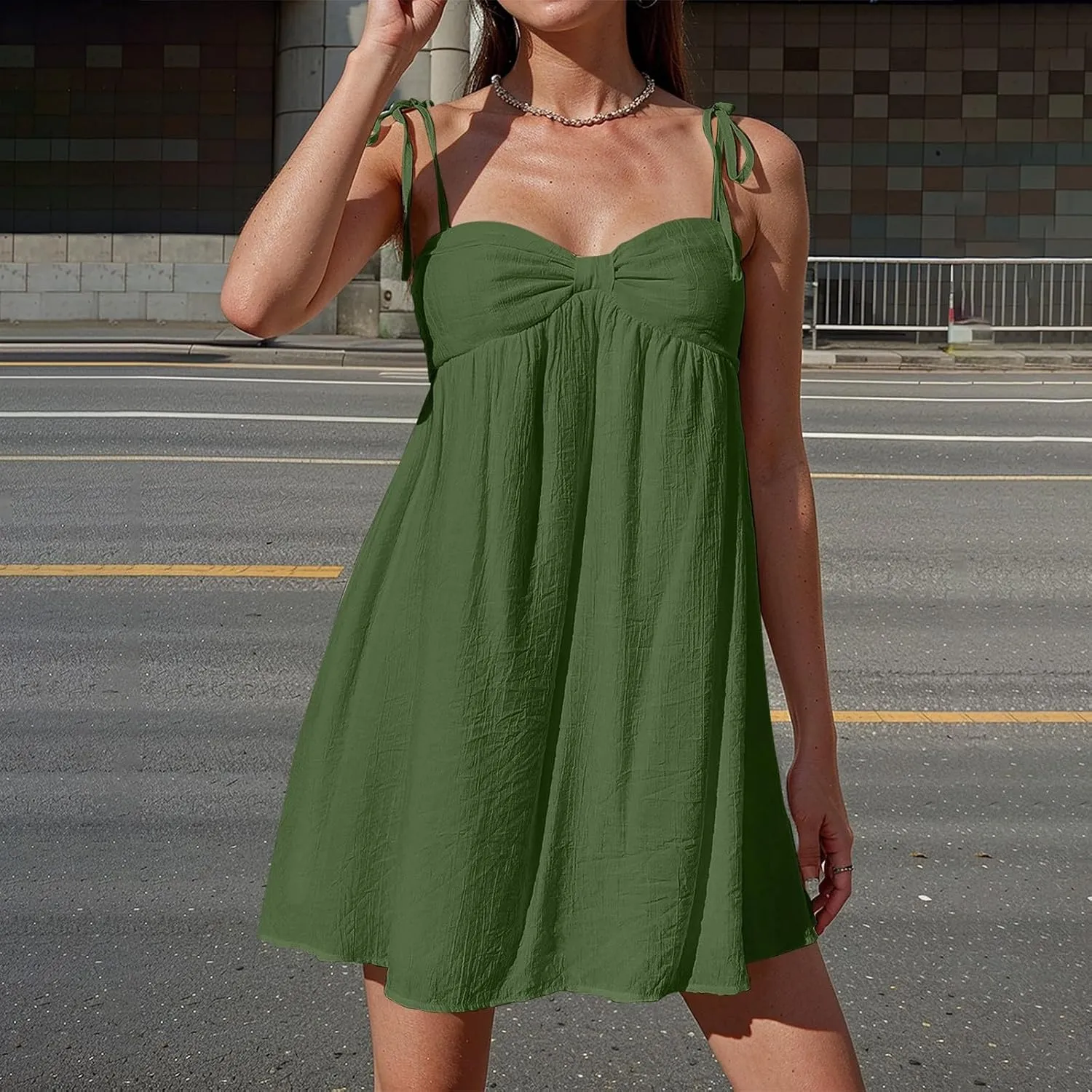 Sexy Summer Dresses for Women 2025 Trendy Backless Tie Shoulder Cami Dress Sweetheart Neckline Flowy Babydoll Dress