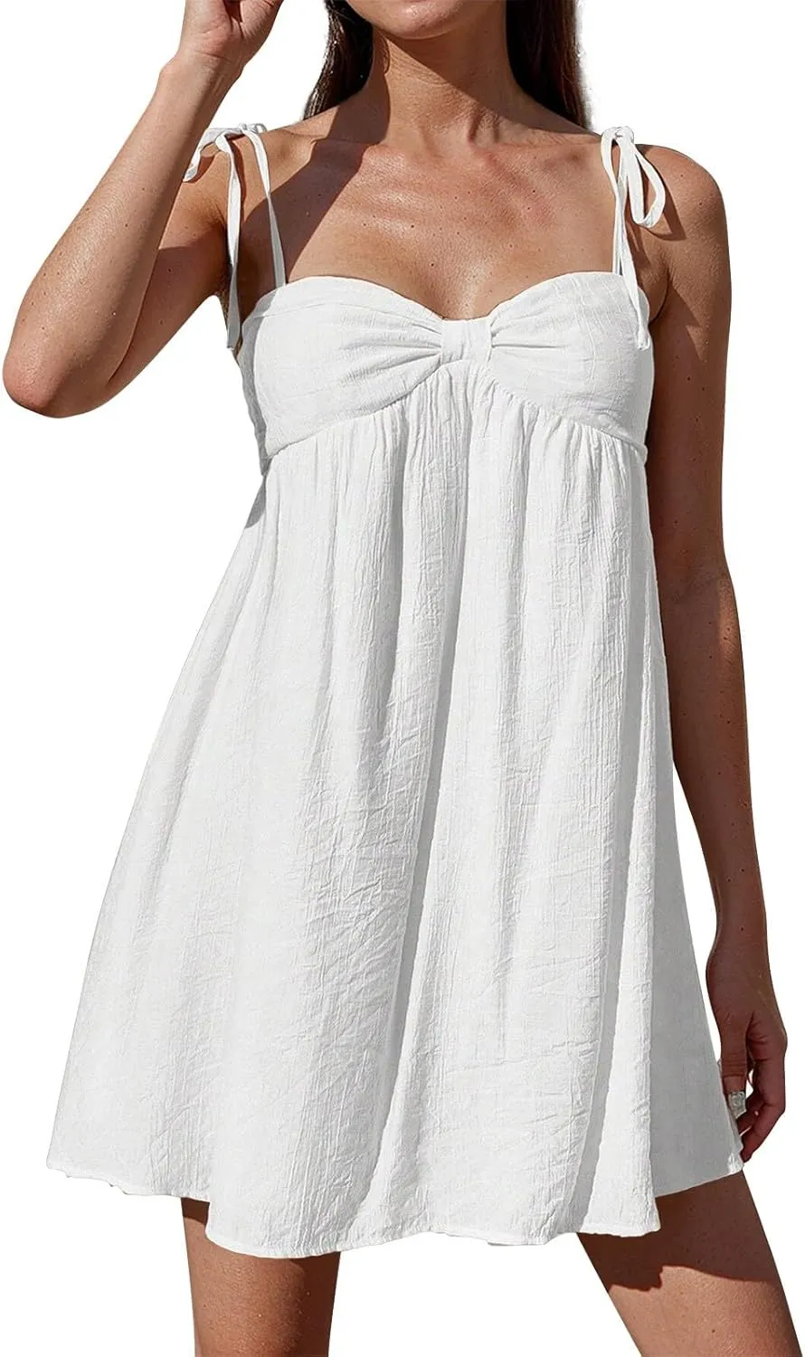 Sexy Summer Dresses for Women Trendy Backless Tie Shoulder Cami Dress Sweetheart Neckline Flowy Babydoll Mini Dress