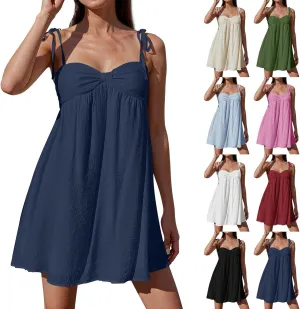 Sexy Summer Dresses for Women Trendy Backless Tie Shoulder Cami Dress Sweetheart Neckline Flowy Babydoll Mini Dress