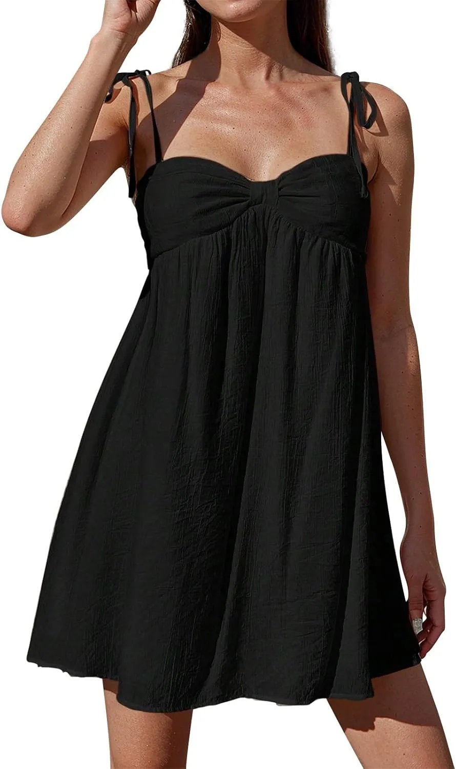 Sexy Summer Dresses for Women Trendy Backless Tie Shoulder Cami Dress Sweetheart Neckline Flowy Babydoll Mini Dress