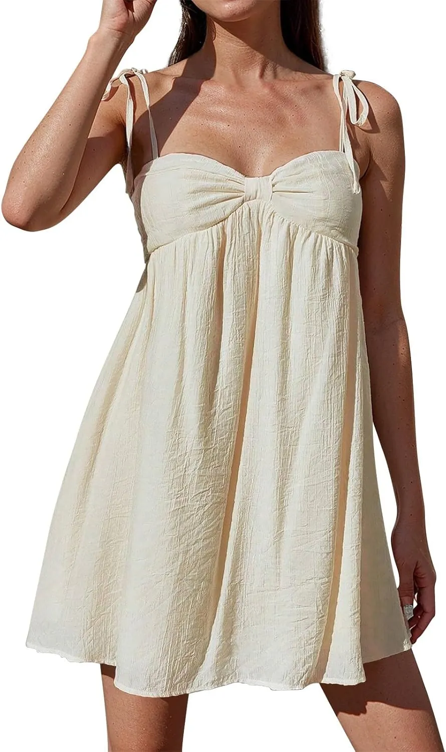 Sexy Summer Dresses for Women Trendy Backless Tie Shoulder Cami Dress Sweetheart Neckline Flowy Babydoll Mini Dress
