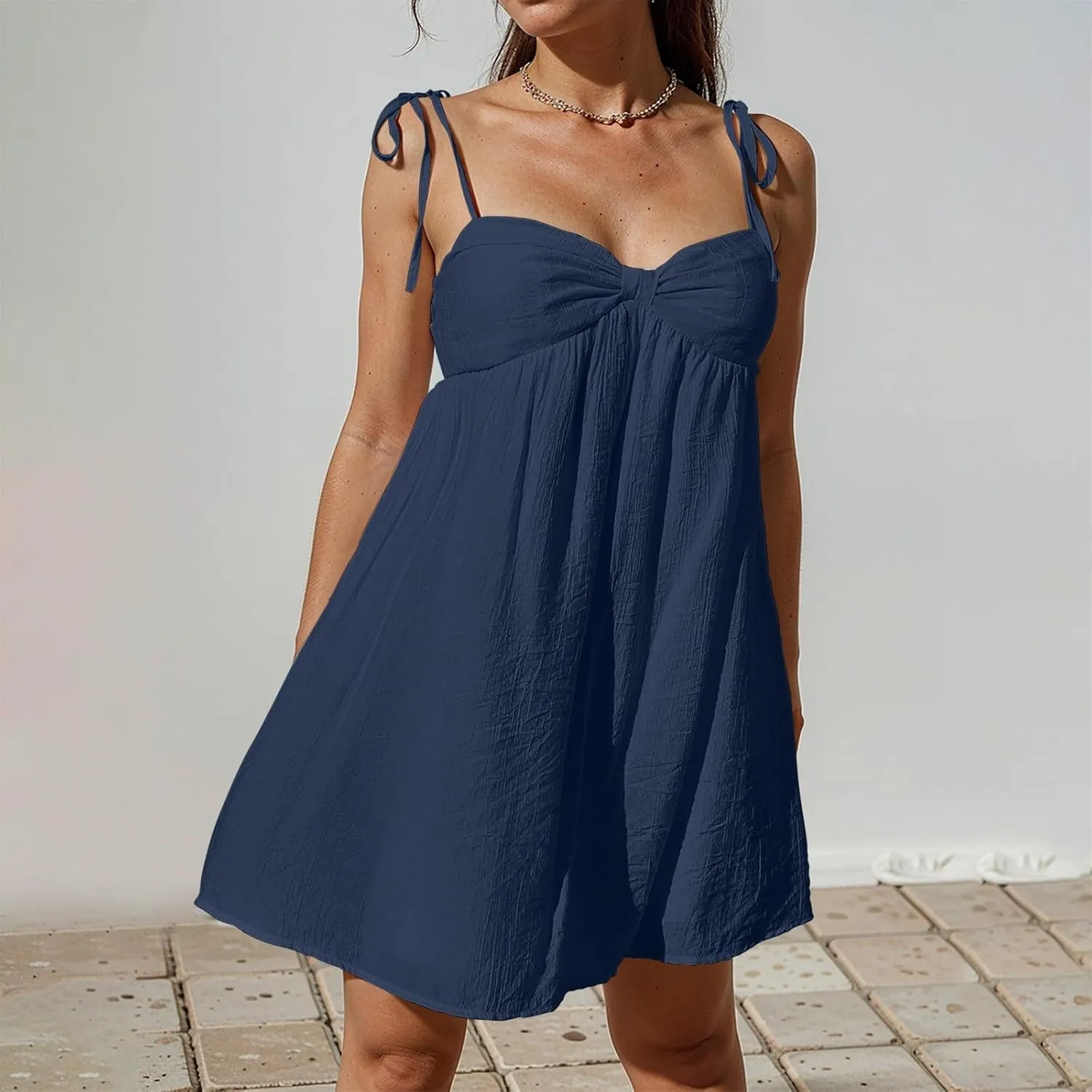 Sexy Summer Dresses for Women Trendy Backless Tie Shoulder Cami Dress Sweetheart Neckline Flowy Babydoll Mini Dress