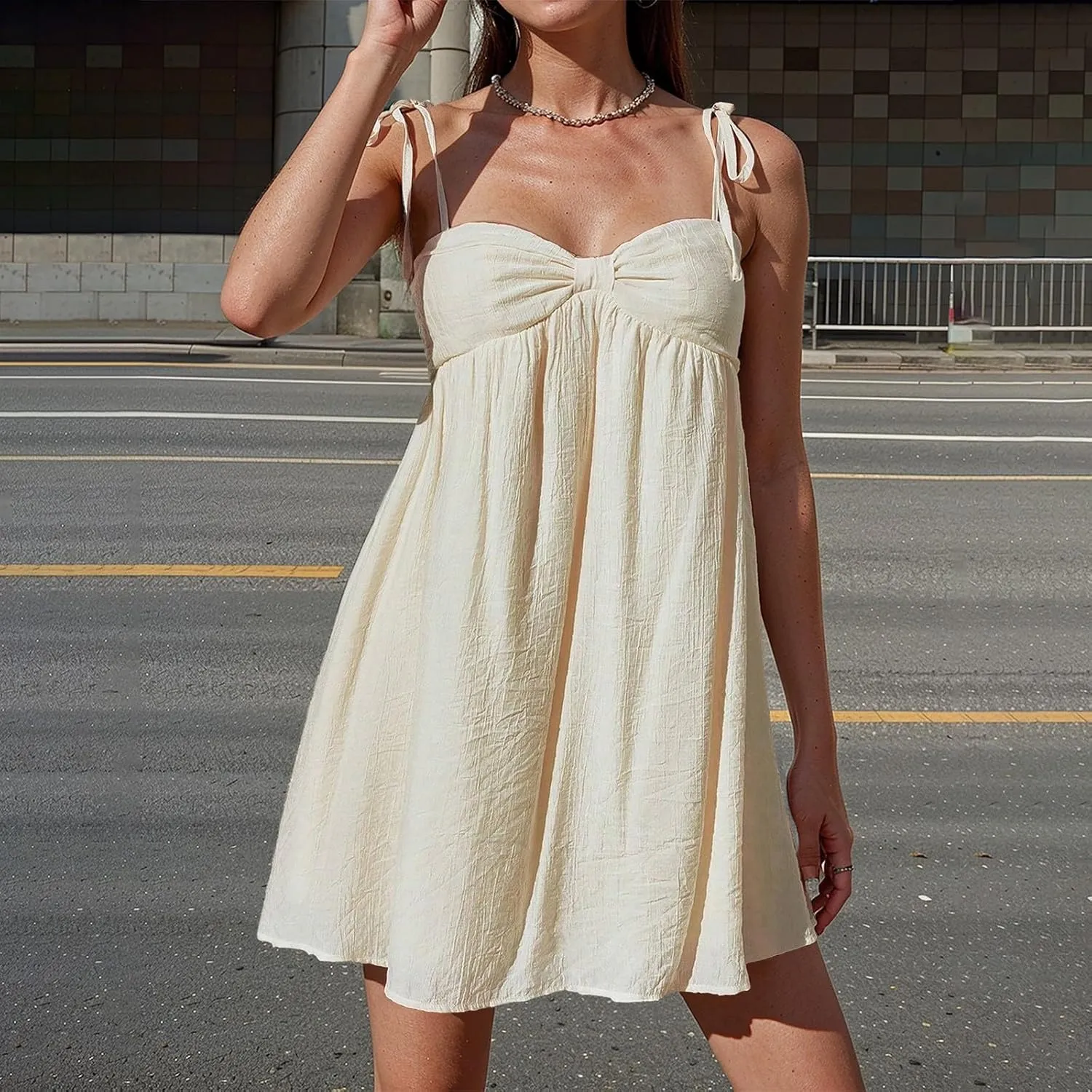 Sexy Summer Dresses for Women Trendy Backless Tie Shoulder Cami Dress Sweetheart Neckline Flowy Babydoll Mini Dress