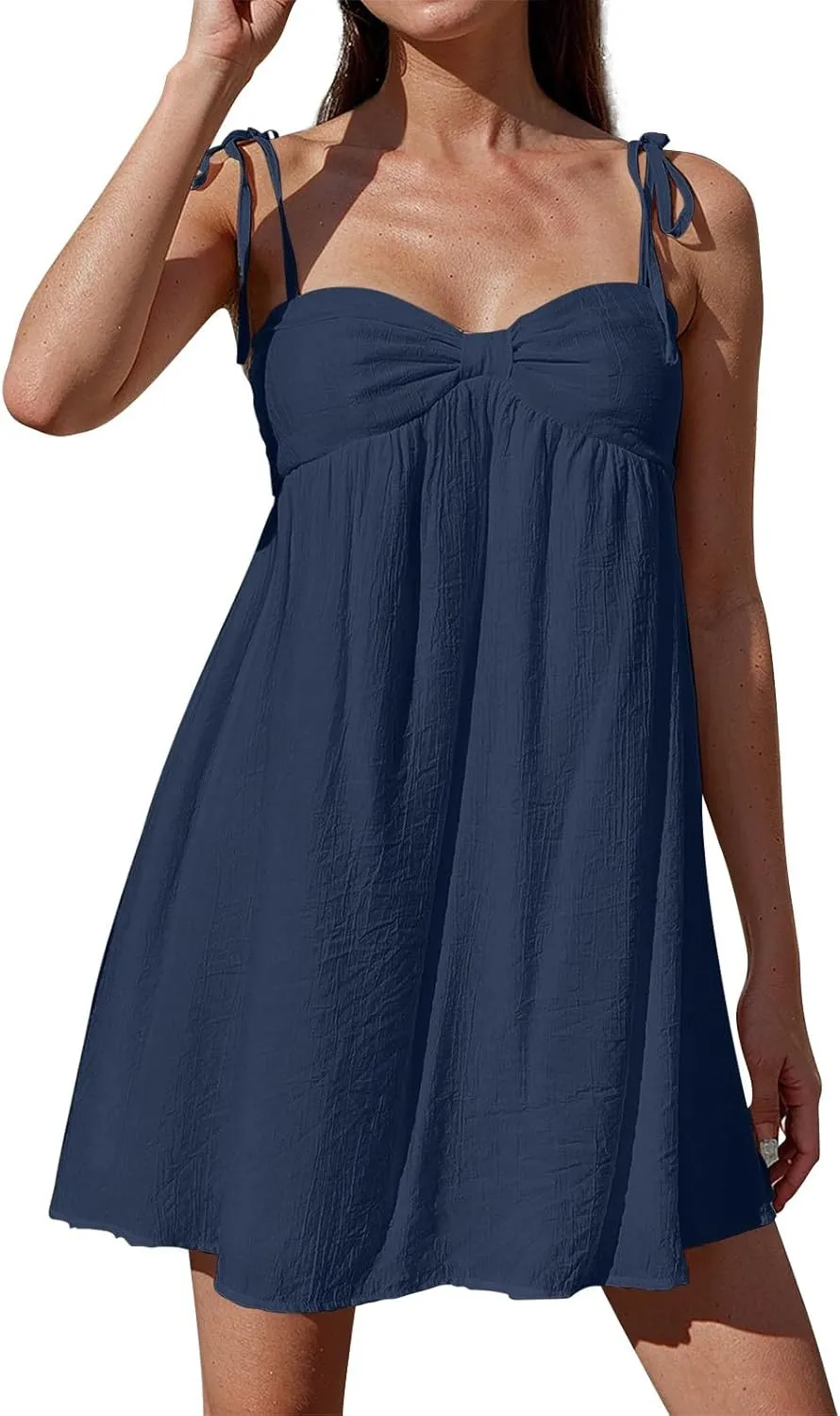 Sexy Summer Dresses for Women Trendy Backless Tie Shoulder Cami Dress Sweetheart Neckline Flowy Babydoll Mini Dress