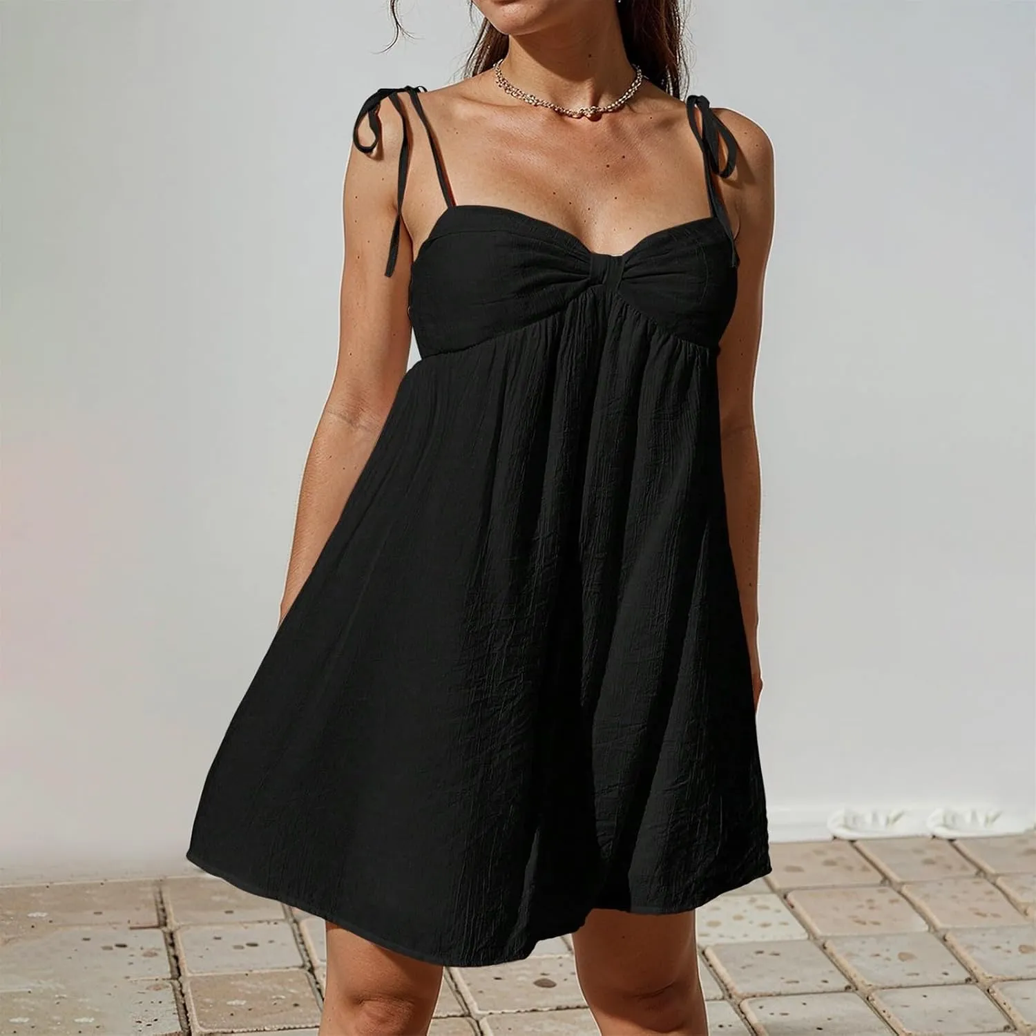 Sexy Summer Dresses for Women Trendy Backless Tie Shoulder Cami Dress Sweetheart Neckline Flowy Babydoll Mini Dress