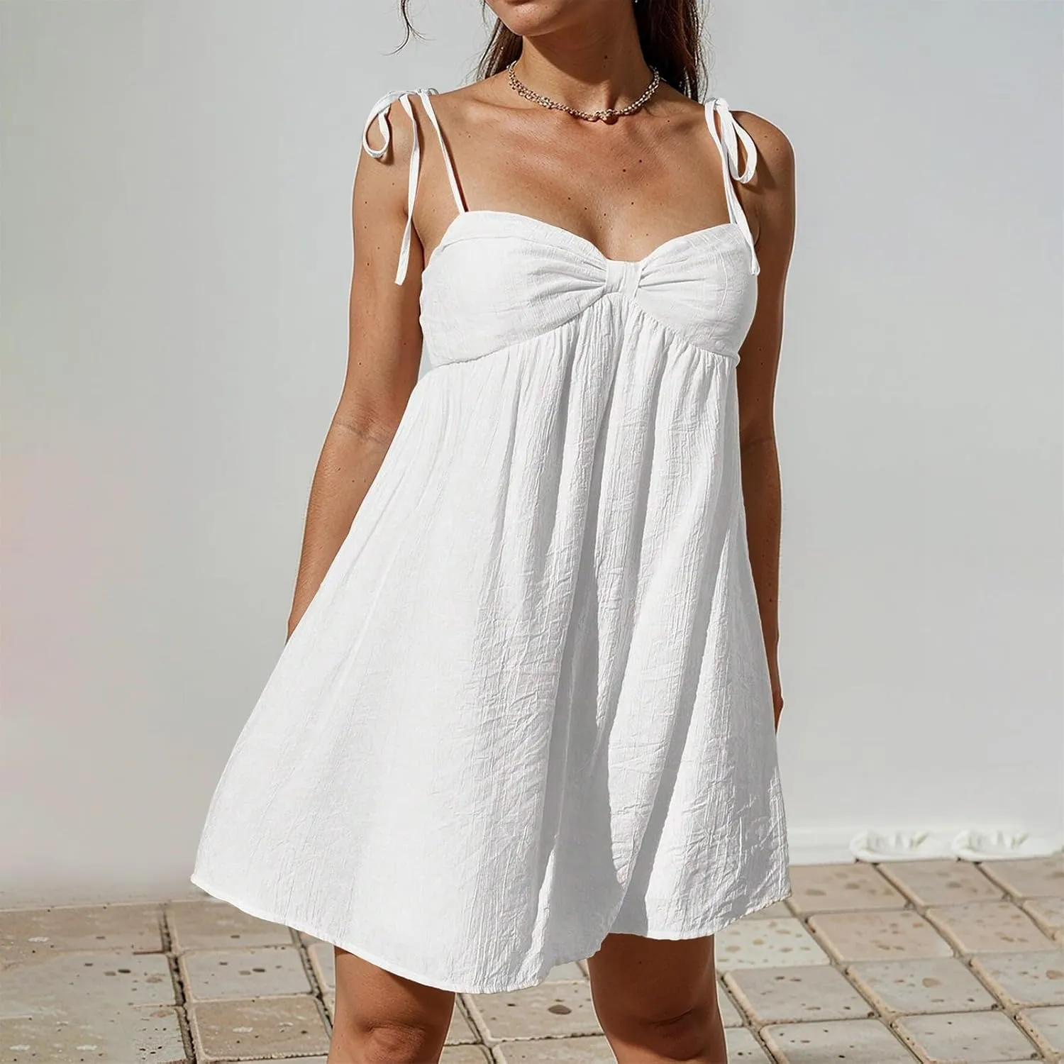 Sexy Summer Dresses for Women Trendy Backless Tie Shoulder Cami Dress Sweetheart Neckline Flowy Babydoll Mini Dress