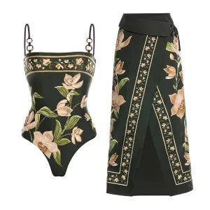 Shelby - Floral Print One-Piece Swimsuit Set