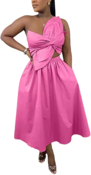 SHINFY Women's Summer One Shoulder Long Midi Dress Spaghetti Strap Cutout Smocked Wrap Top Flowy Beach Sundress