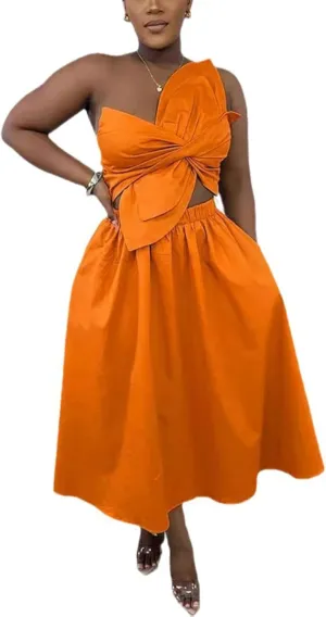 SHINFY Women's Summer One Shoulder Long Midi Dress Spaghetti Strap Cutout Smocked Wrap Top Flowy Beach Sundress