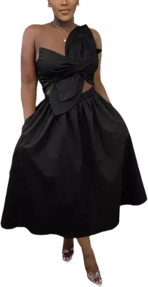 SHINFY Women's Summer One Shoulder Long Midi Dress Spaghetti Strap Cutout Smocked Wrap Top Flowy Beach Sundress