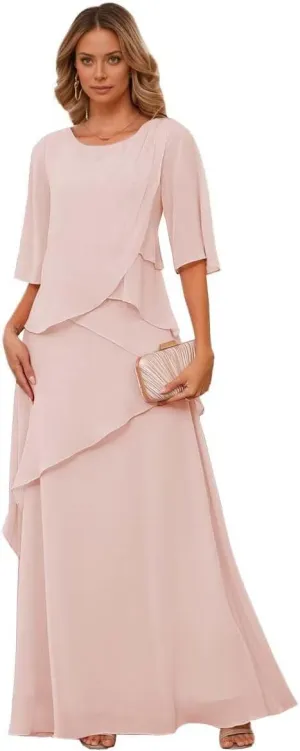 Short Sleeves Mother of The Bride Dresses for Women Ruffle Chiffon Layered Formal Evening Party Dress