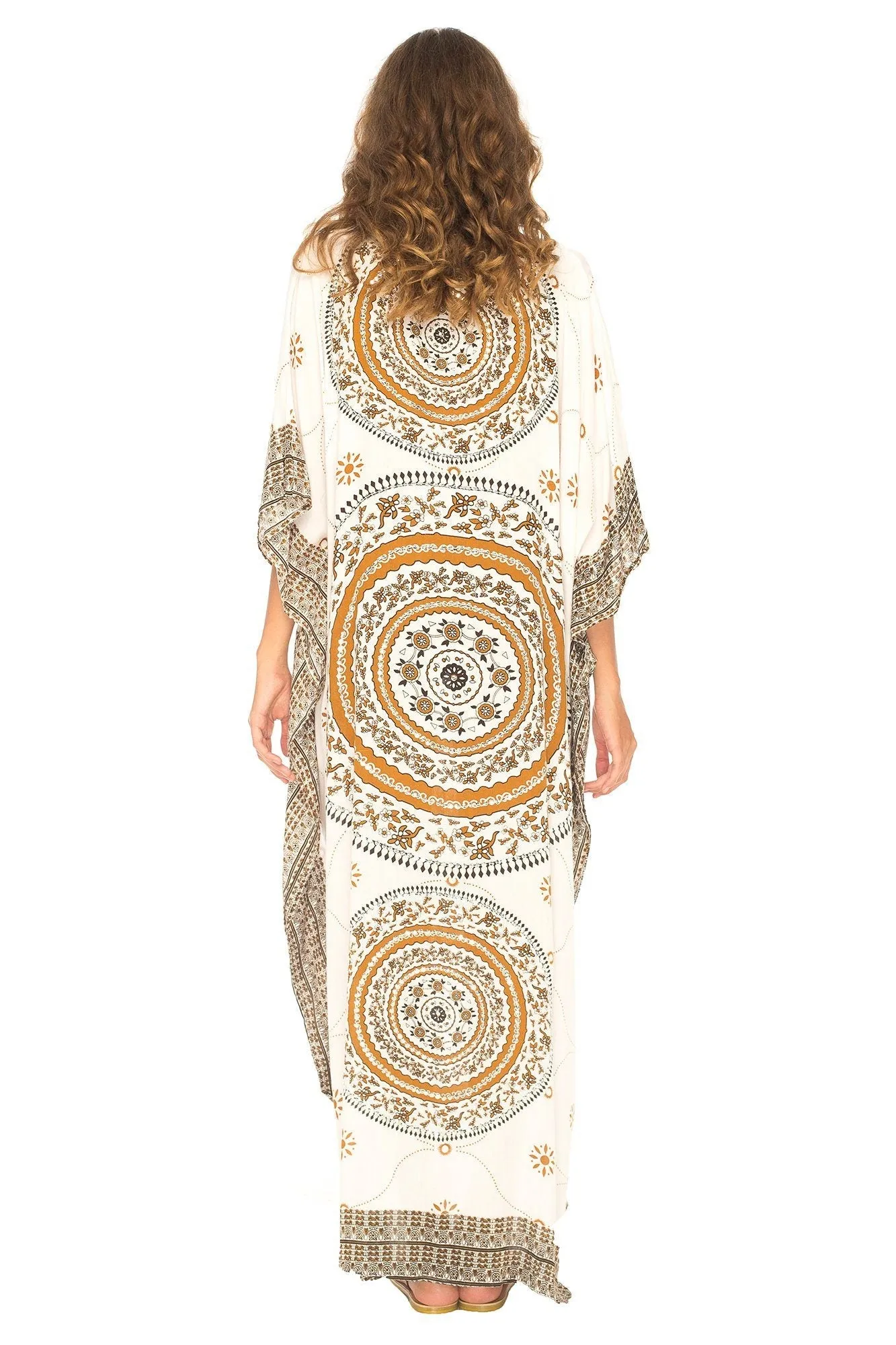 SHU-SHI Women's Ethnic Mandala Kaftan: Loose Casual Maxi Beach Cover-Up Dress with Sequins