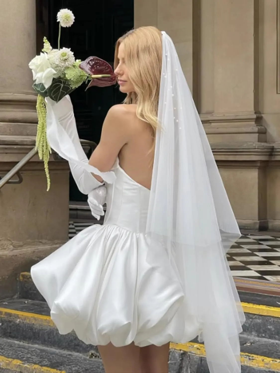 Simple Short Satin Wedding Dresses for Bride 2025 Formal Engagement Elopement Strapless Bridal Shower Dress for Women