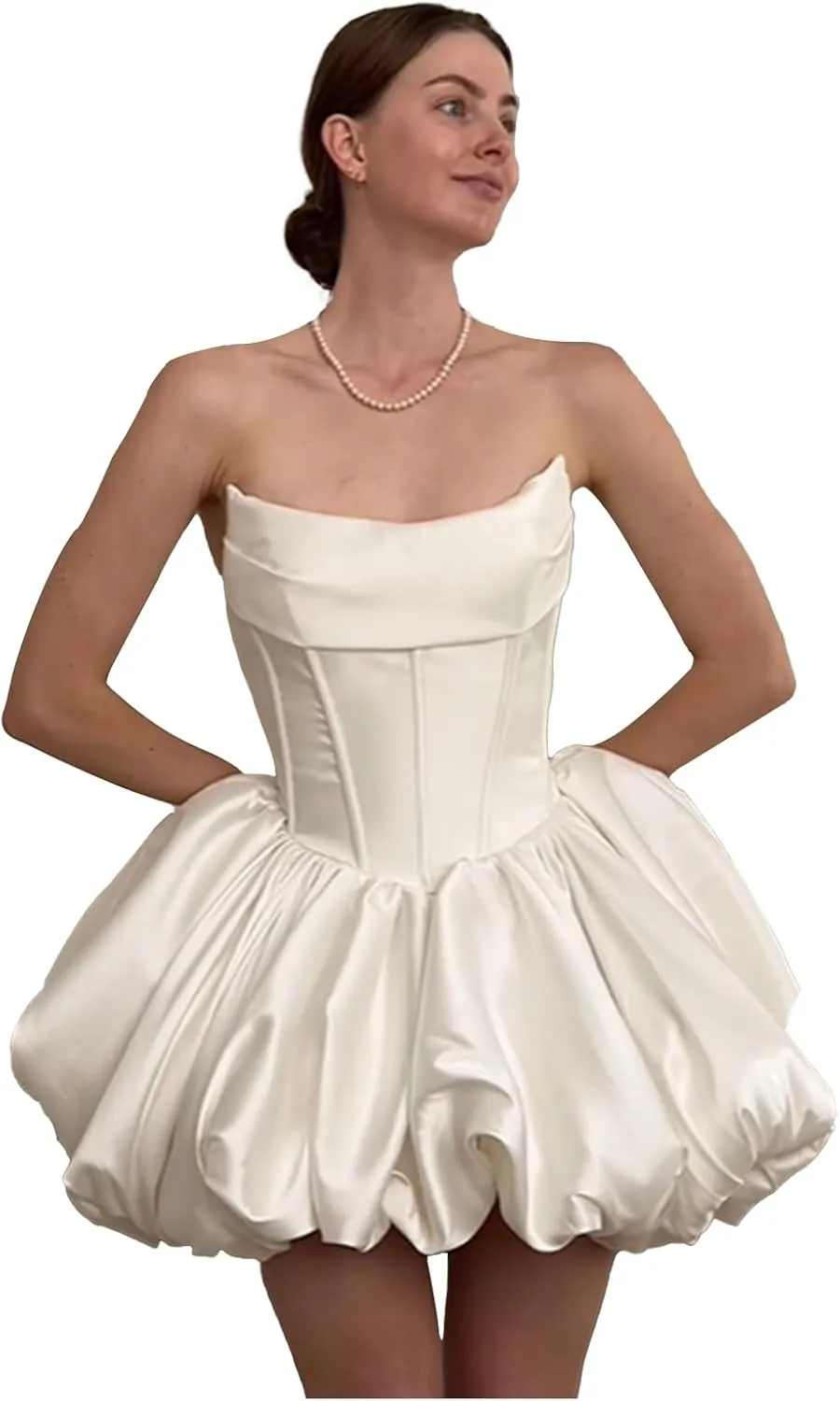 Simple Short Satin Wedding Dresses for Bride 2025 Formal Engagement Elopement Strapless Bridal Shower Dress for Women