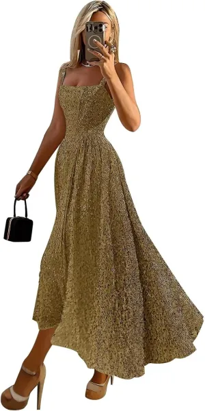 Sparkly Sequin Tea Length Prom Dresses for Teens A Line Evening Formal Party Gown
