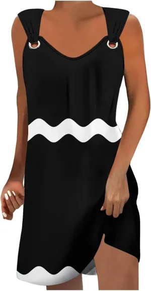 Spring Dresses for Women 2025 Mini Sun Dress Casual Floral Sundress Sleeveless Tank Crewneck Coverup Mini Dress