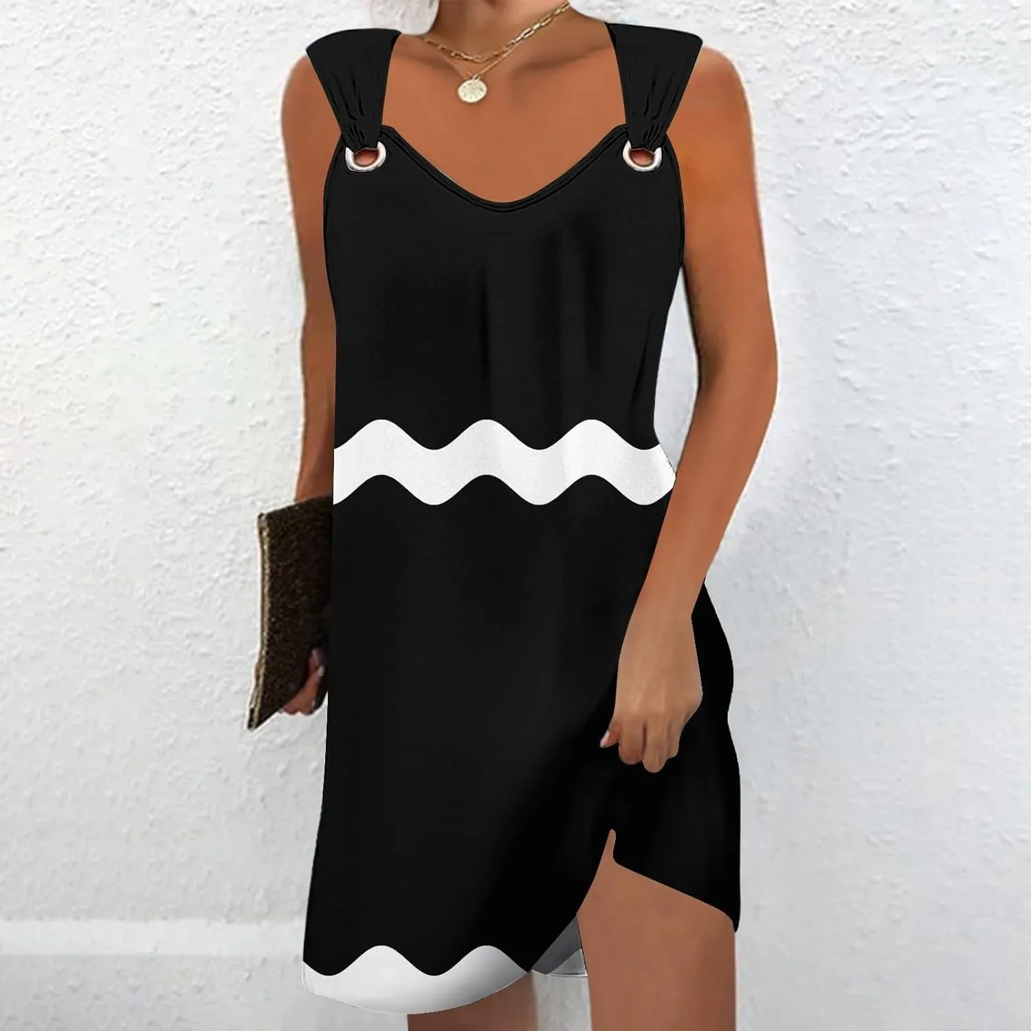 Spring Dresses for Women 2025 Mini Sun Dress Casual Floral Sundress Sleeveless Tank Crewneck Coverup Mini Dress