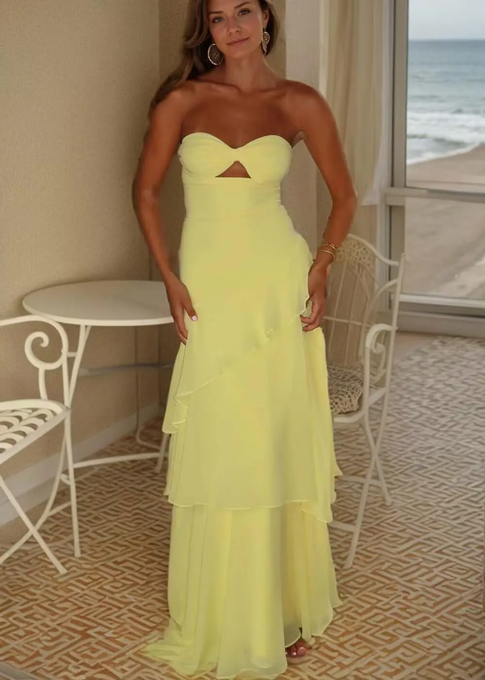 Strapless Bridesmaid Dresses for Women 2025 Tiered Ruffles Chiffon Prom Dresses Sweetheart A-Line Evening Gowns