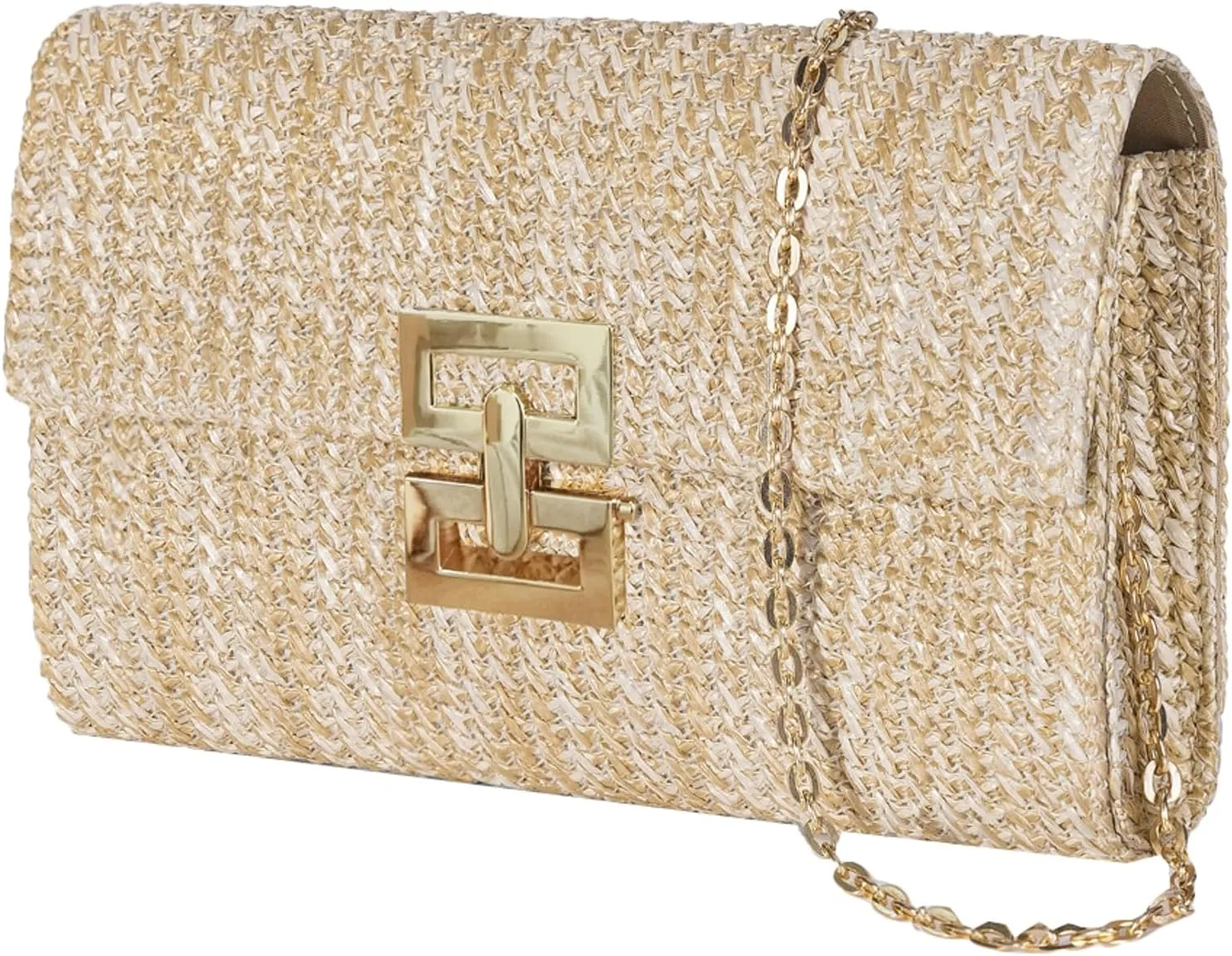 Straw Woven Clutch Purse Women Summer Evening Bag Chain Crossbody Boho Raffia Handbag Elegant Lock Envelope Flap