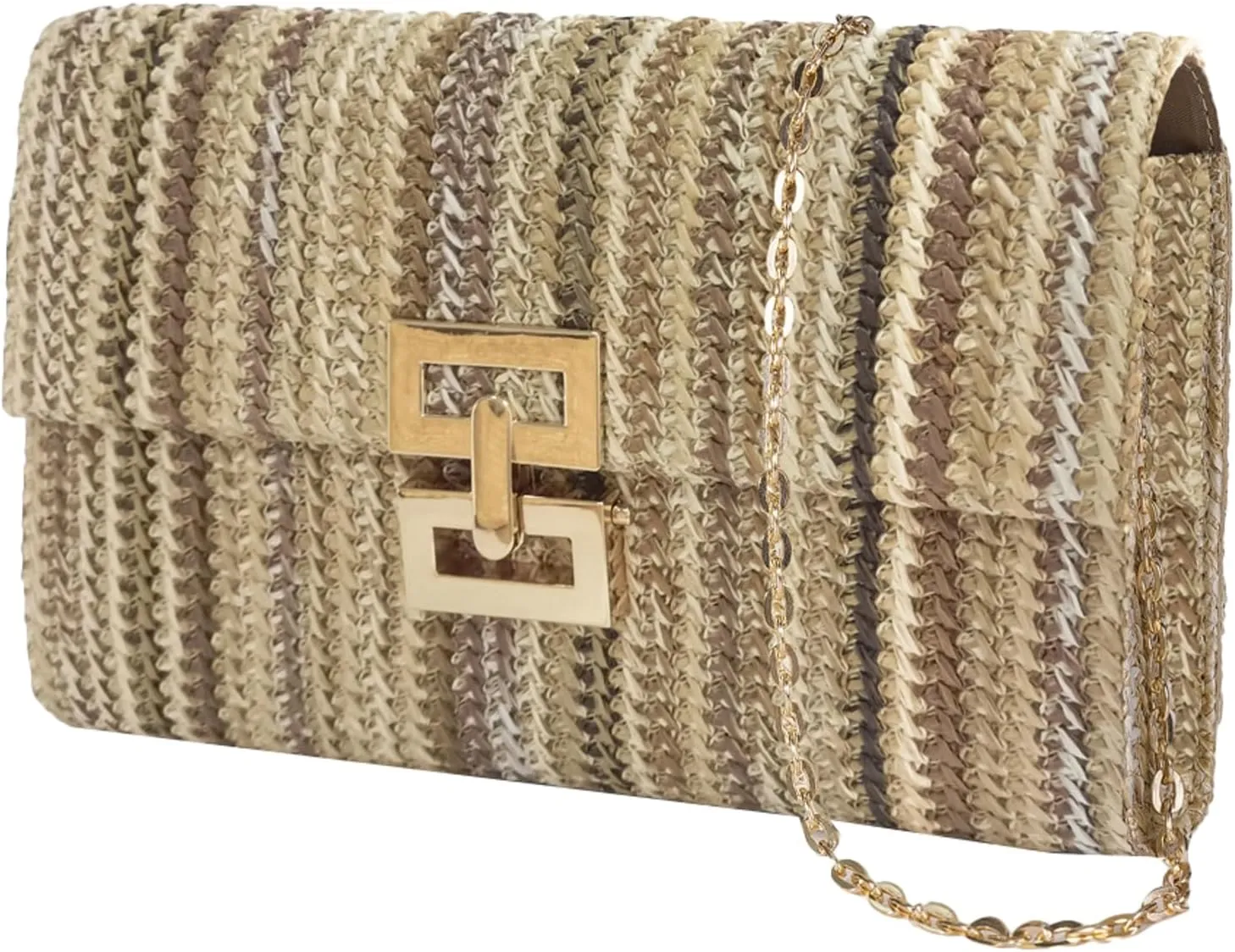 Straw Woven Clutch Purse Women Summer Evening Bag Chain Crossbody Boho Raffia Handbag Elegant Lock Envelope Flap