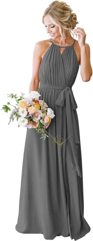 Stylefun Women's Halter Chiffon Bridesmaid Dresses for Women Pleated Simple A-Line Evening Formal Dresses CYM032