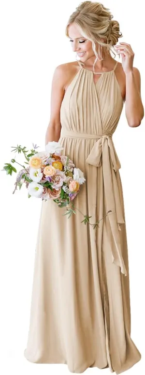 Stylefun Women's Halter Chiffon Bridesmaid Dresses for Women Pleated Simple A-Line Evening Formal Dresses CYM032