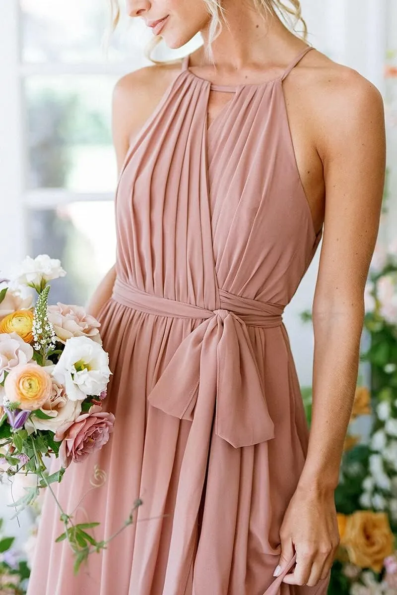 Stylefun Women's Halter Chiffon Bridesmaid Dresses for Women Pleated Simple A-Line Evening Formal Dresses CYM032