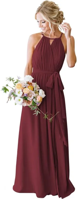 Stylefun Women's Halter Chiffon Bridesmaid Dresses for Women Pleated Simple A-Line Evening Formal Dresses CYM032