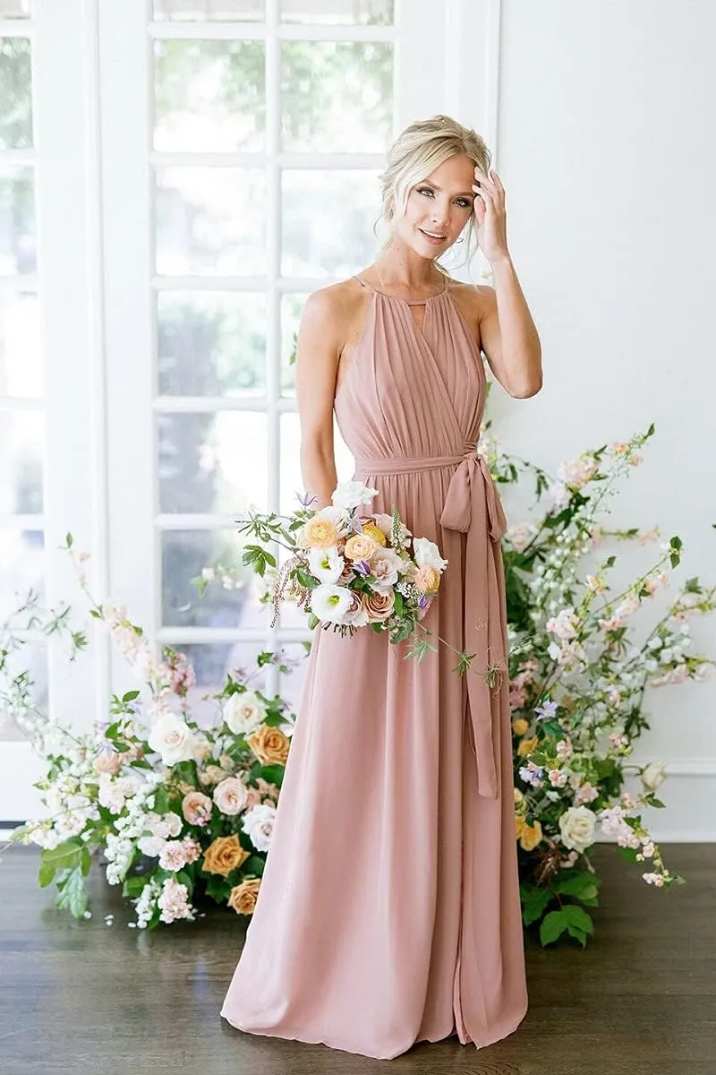 Stylefun Women's Halter Chiffon Bridesmaid Dresses for Women Pleated Simple A-Line Evening Formal Dresses CYM032