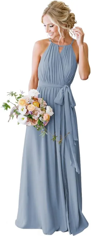 Stylefun Women's Halter Chiffon Bridesmaid Dresses for Women Pleated Simple A-Line Evening Formal Dresses CYM032