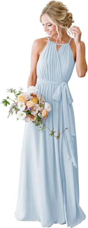 Stylefun Women's Halter Chiffon Bridesmaid Dresses for Women Pleated Simple A-Line Evening Formal Dresses CYM032