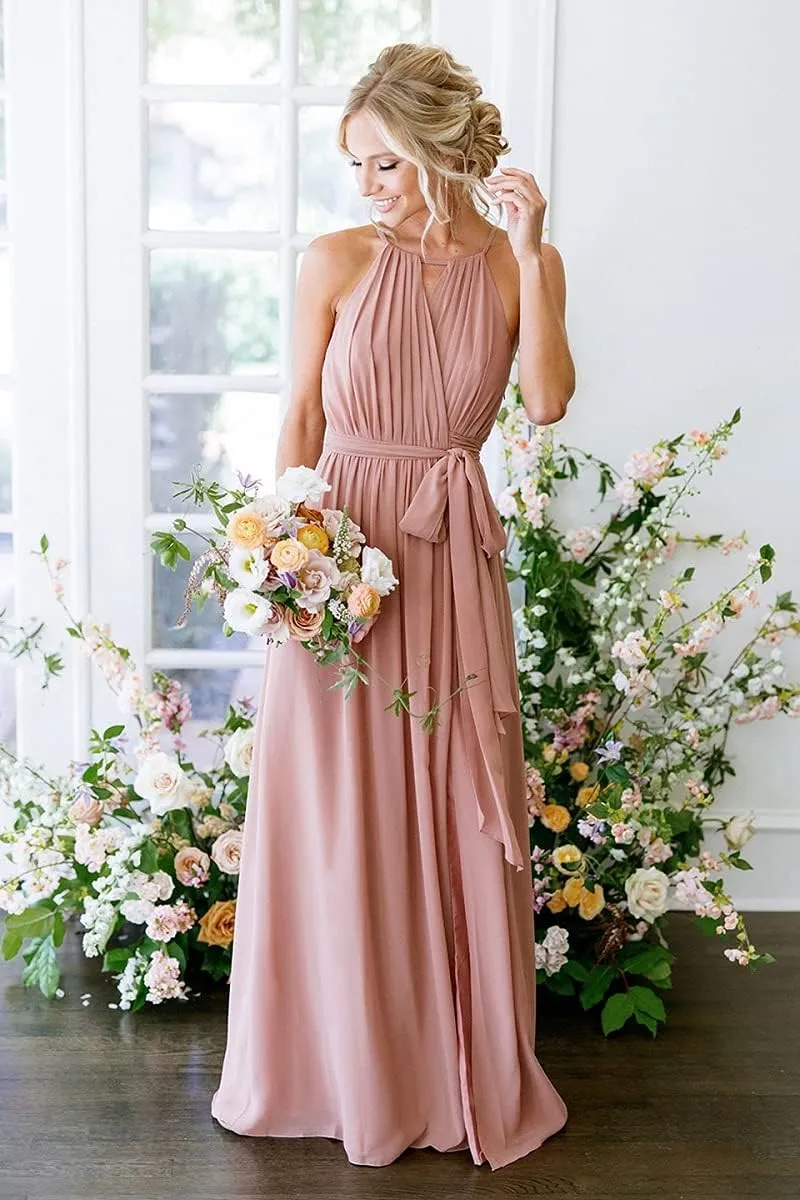 Stylefun Women's Halter Chiffon Bridesmaid Dresses for Women Pleated Simple A-Line Evening Formal Dresses CYM032