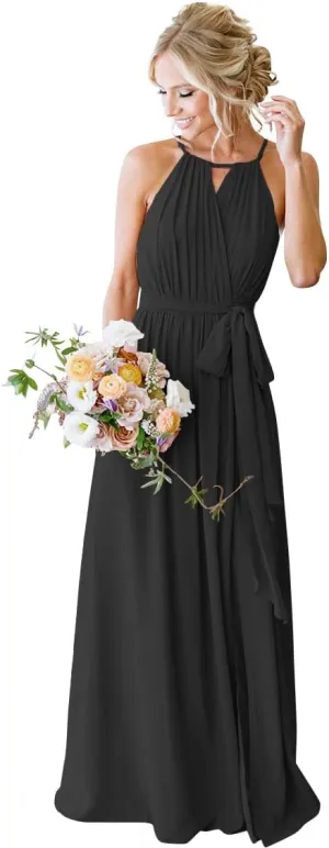 Stylefun Women's Halter Chiffon Bridesmaid Dresses for Women Pleated Simple A-Line Evening Formal Dresses CYM032