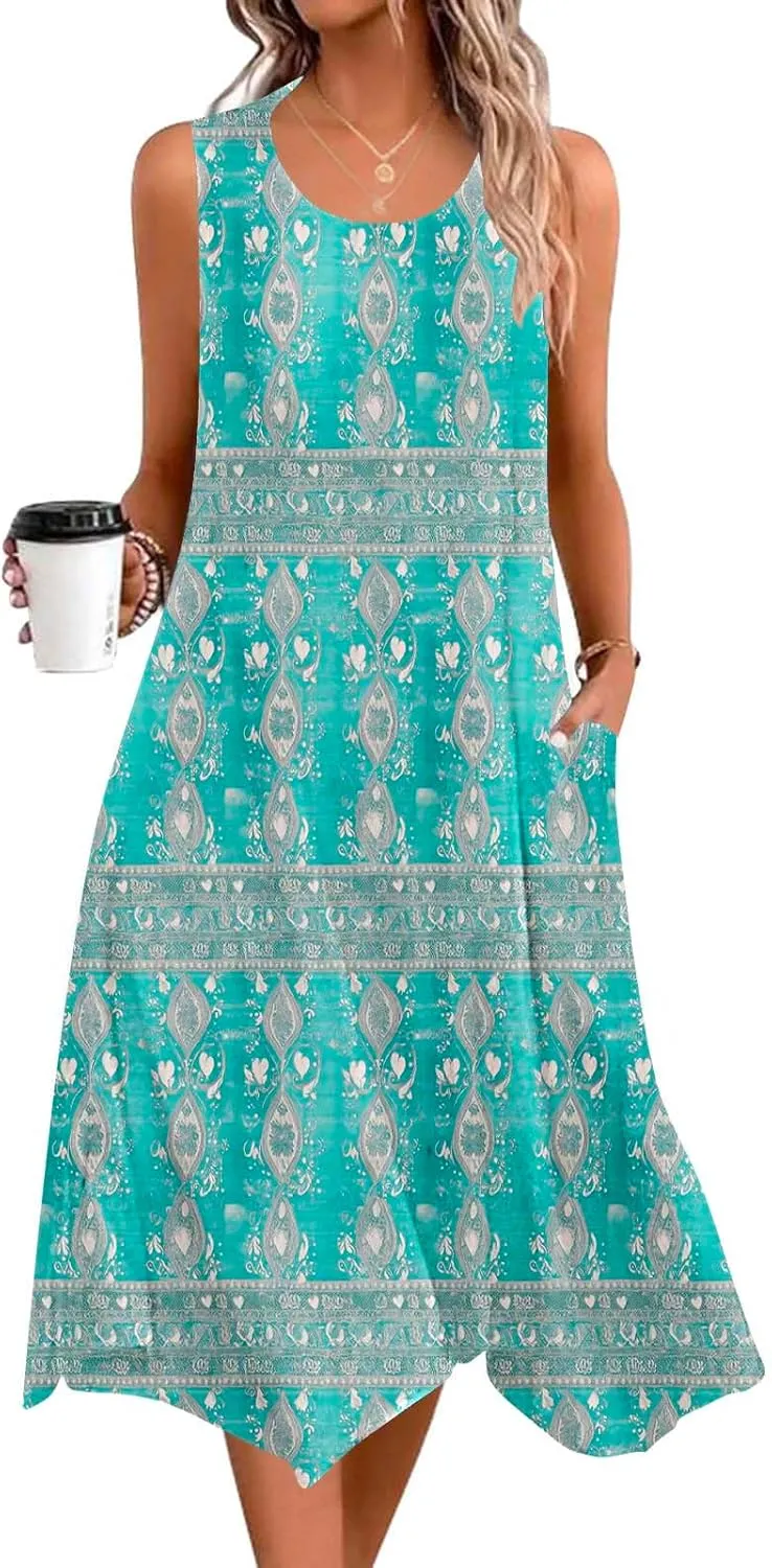 Summer Beach Dresses for Women 2025 Boho Floral Midi Tank Dress Sleeveless Flowy Sundress Resort Wear Vacation Outfits