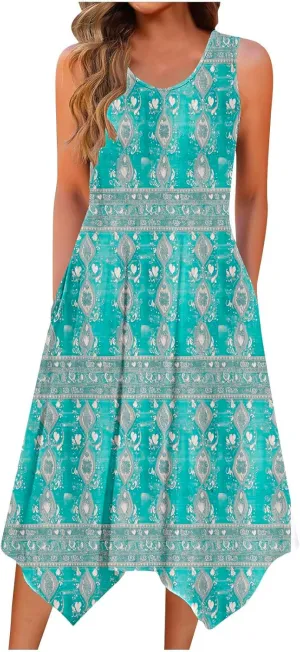 Summer Beach Dresses for Women 2025 Boho Floral Midi Tank Dress Sleeveless Flowy Sundress Resort Wear Vacation Outfits