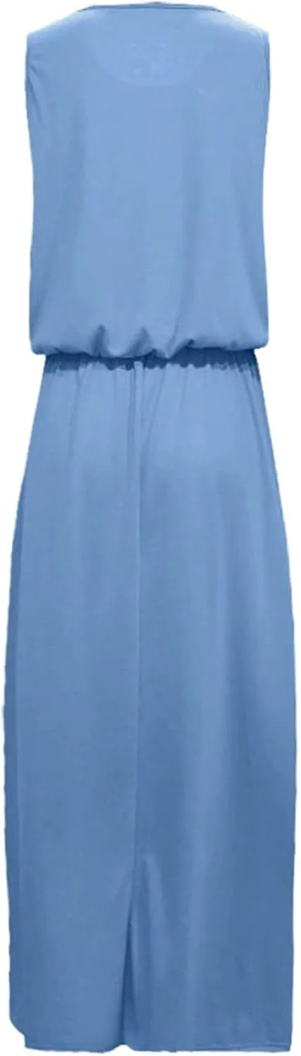 Summer Casual Dresses for Women 2025 Sleeveless Silt Long Vacation Dress High Waisted Flowy Plus Size Beach Sundress