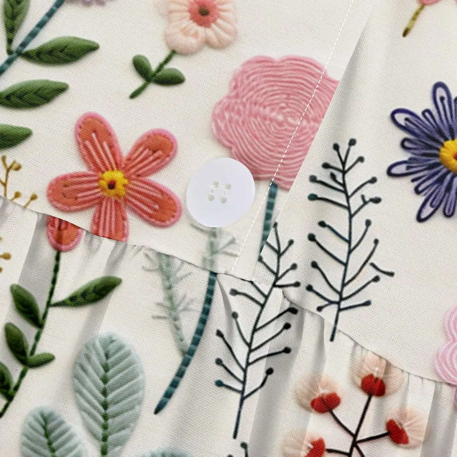 Summer Dress for Women 3/4 Sleeve Button Up A Line Flowy Maxi Dresses Vintage Floral Literary Simple Cotton Dress