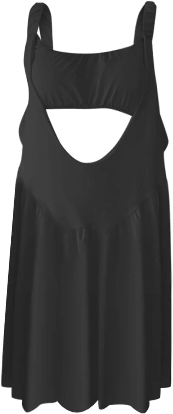 Summer Dress for Women Trendy,Smocked Cut Out Casual Flowy Tennis Dress Sexy Sleeveless Off Shoulder Mini Sundress