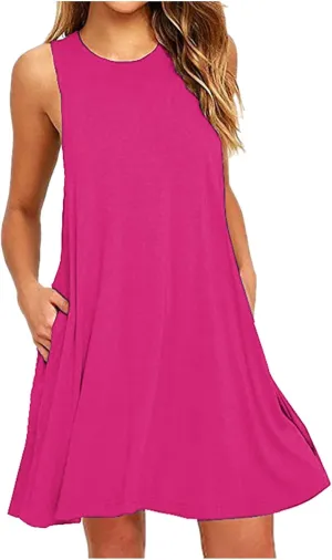 Summer Dresses for Women 2024 Island Vacation Sleeveless Sun Dresses Casual Boho Beach Tank Dress Loose Swing Sundress